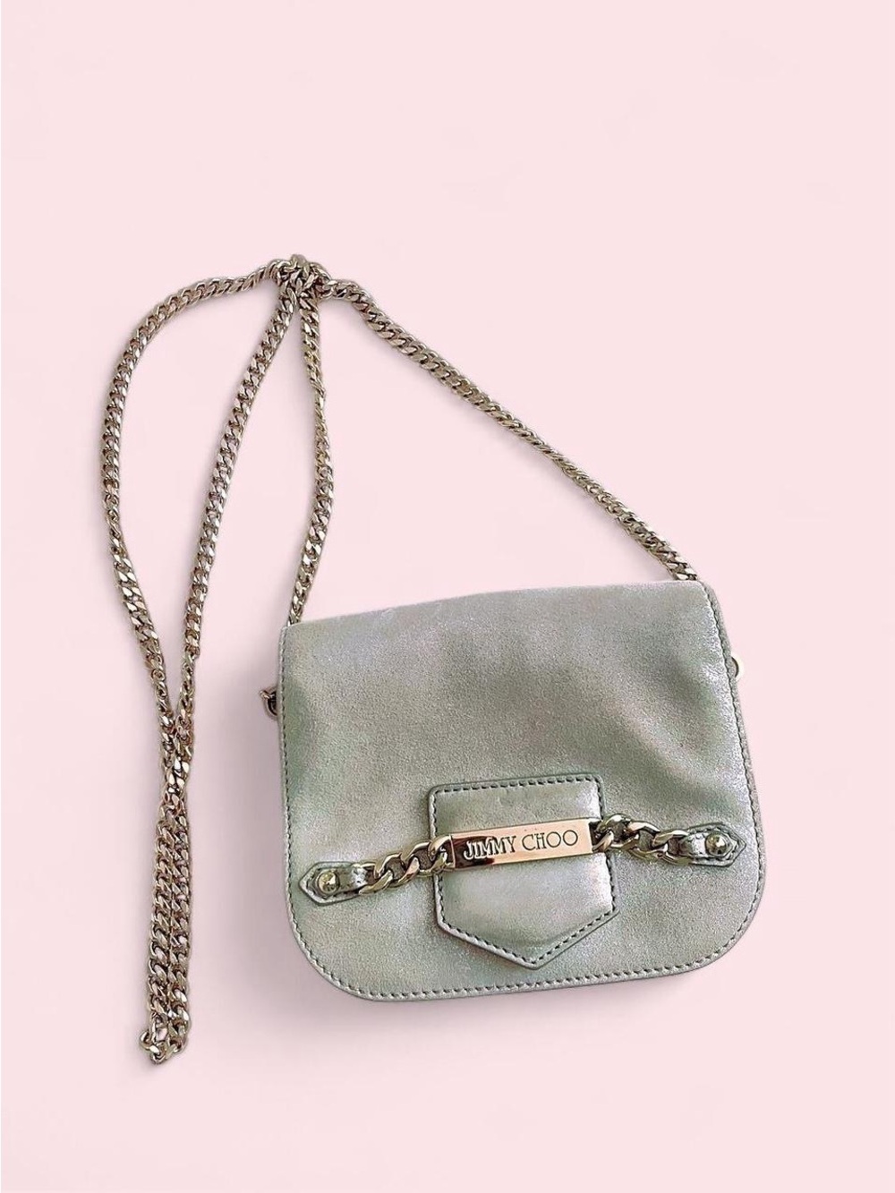 Jimmy Choo Metallic Silver Chain Crossbody Bag